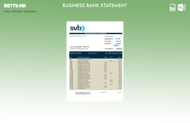 Модерен стил на цврста изјава на SVB Bank Шаблон Word и PDF